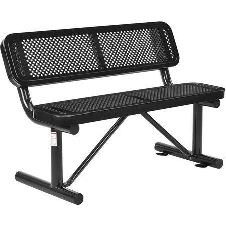 GLOBAL INDUSTRIAL 48L Outdoor Steel Bench with Backrest, Perforated Metal, Black 695744BK